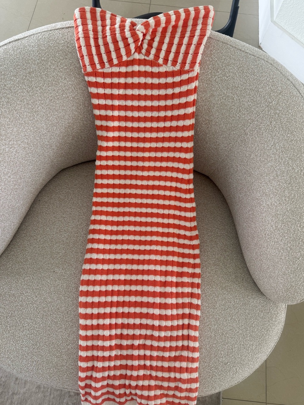 Striped Knit Midi Dress in Orange and Cream